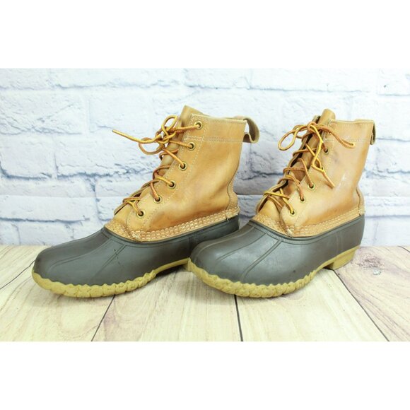 LL Bean Brown Leather Lace Up Round Toe Insulated Ankle Duck Boots Size 6 M - Picture 2 of 9